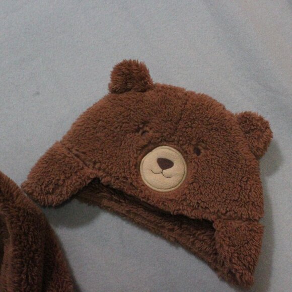 Baby Sherpa Jacket Set Size 6-9 M Brown Bear Hat + Mittens - Picture 4 of 6